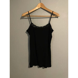 Gap Womens Fitted Tank Top Medium Black Wool Blend Ribbed Lace Fairy Witchy Y2K